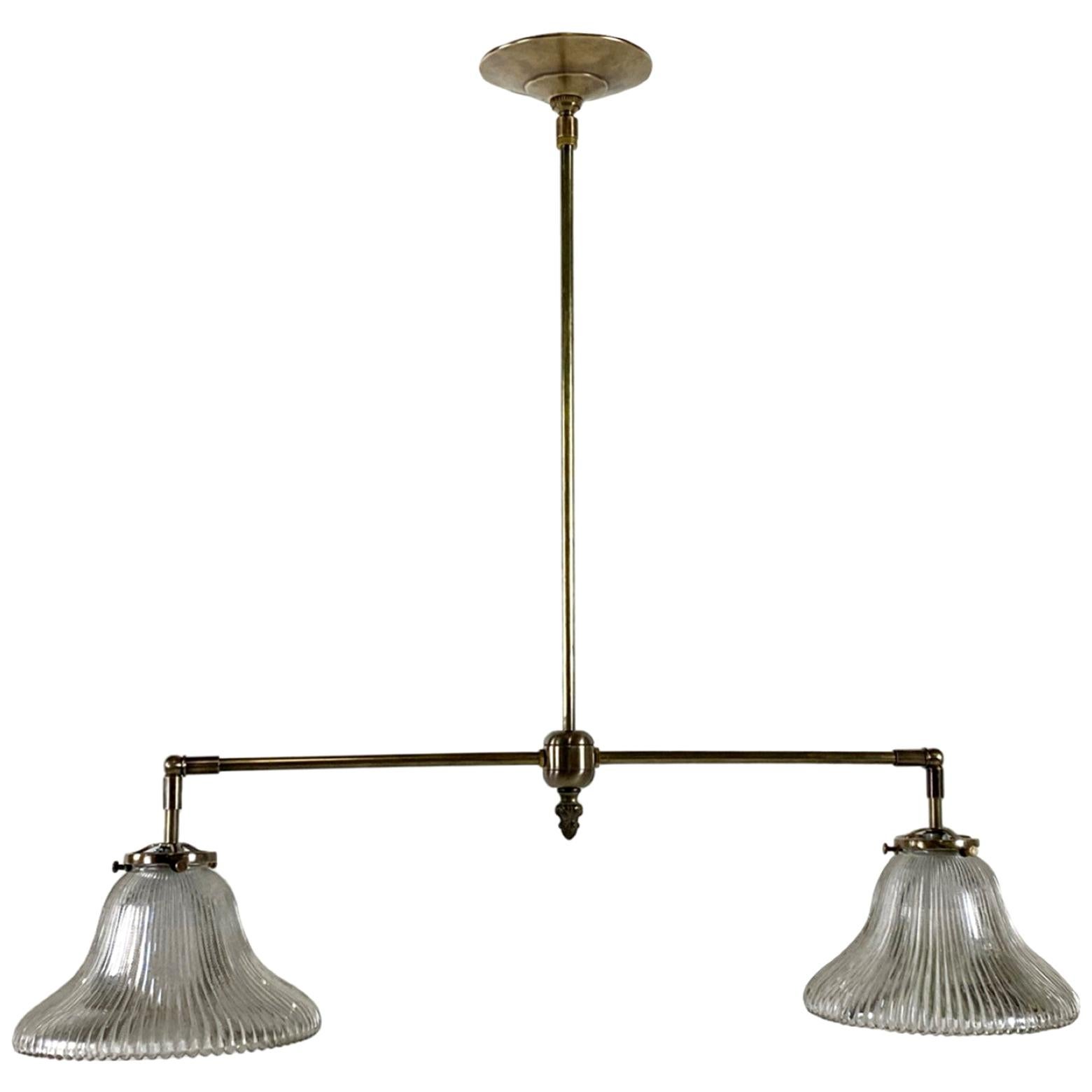 2010s Brass Pendant Light with Double Glass Shades Featuring Prism Pin
