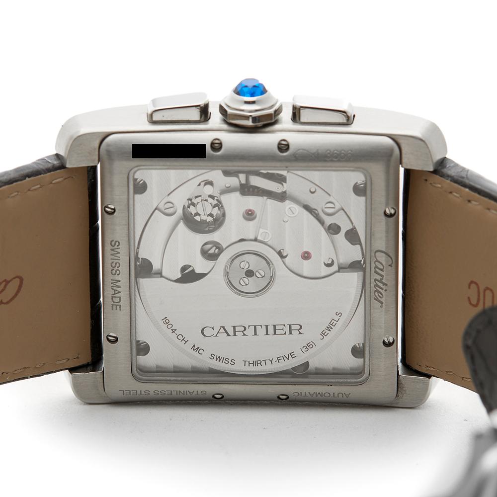 2010's Cartier Tank MC Chronograph Stainless Steel 3666 or W5330007 Wristwatch In Excellent Condition In Bishops Stortford, Hertfordshire