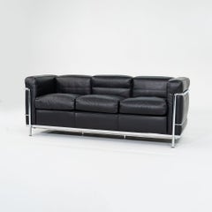 2010s Cassina LC2 3-Seat Sofa in Black Leather