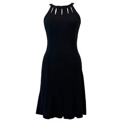 2010s Chanel Black Cocktail Dress With Keyhole Neckline and Pleated Skirt Detail