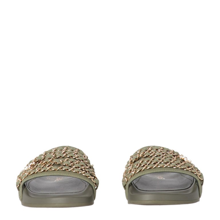 2010s Chanel khaki rubber chain slides For Sale at 1stDibs