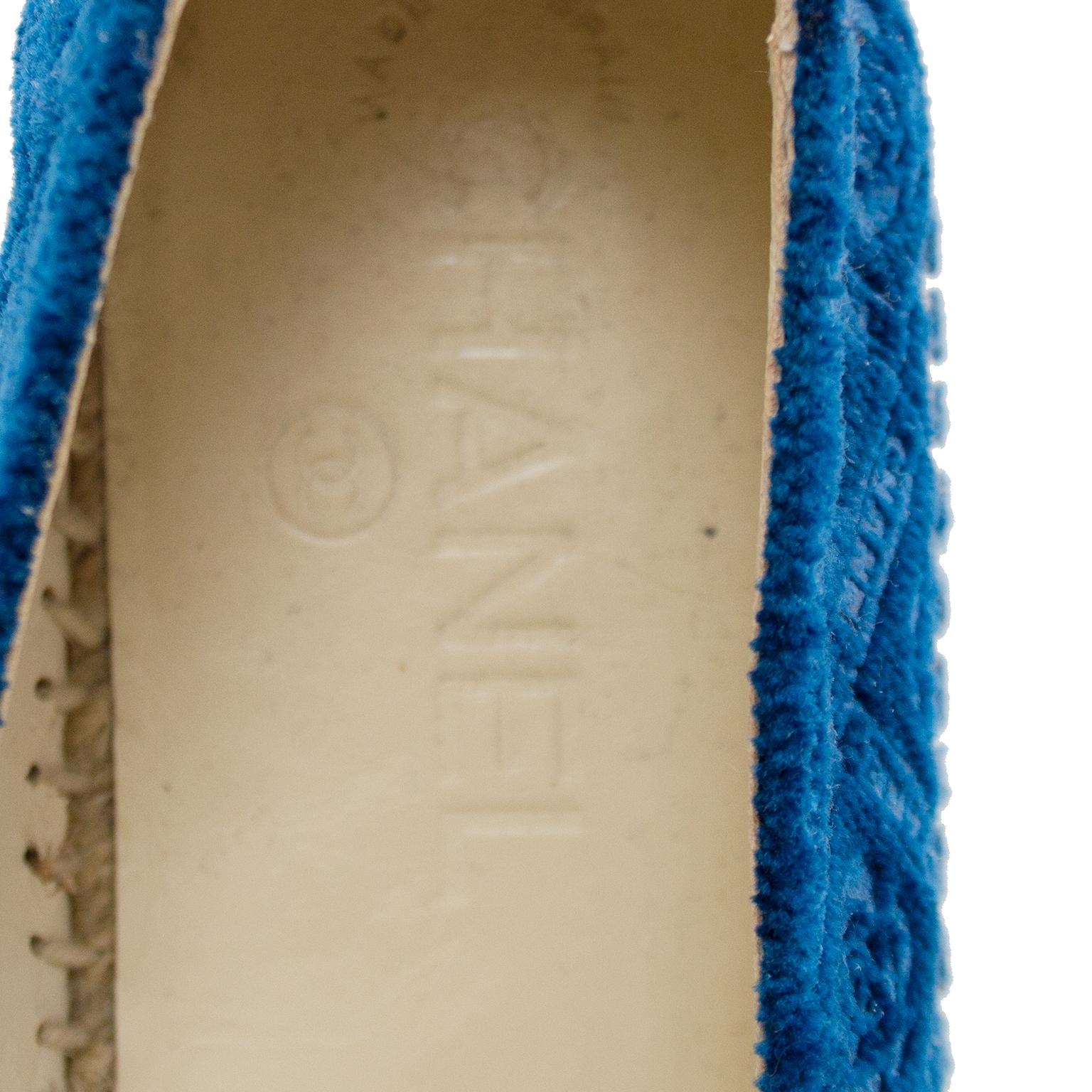 2010s Chanel Navy Blue Cut Velvet Espadrilles 1