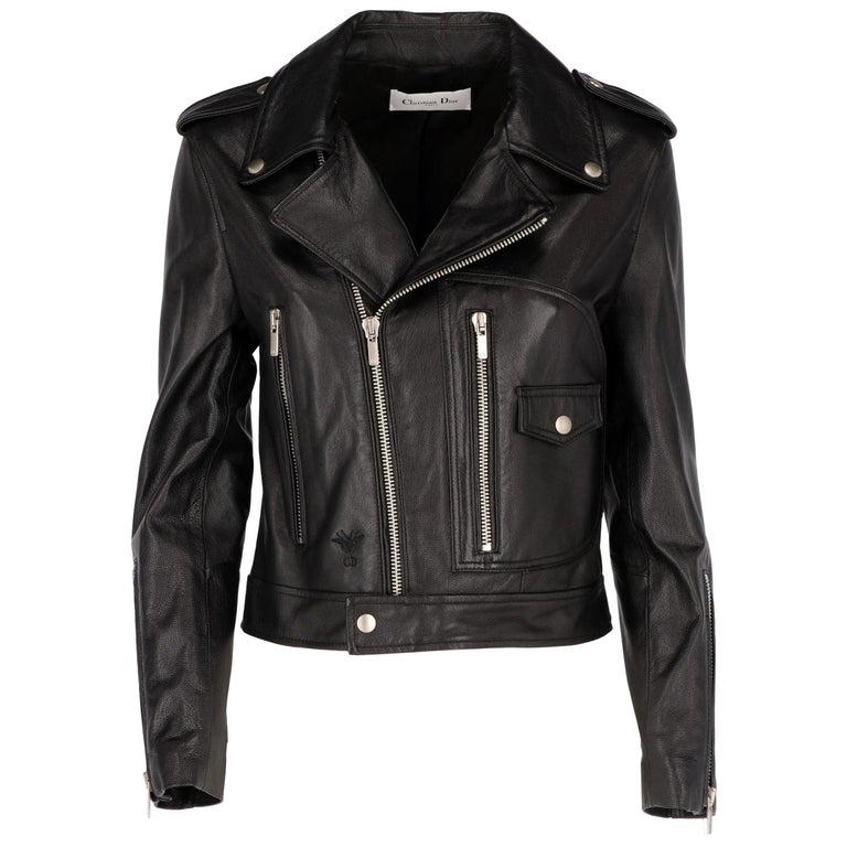 2010s Christian Dior Black Leather Biker Jacket For Sale at 1stDibs