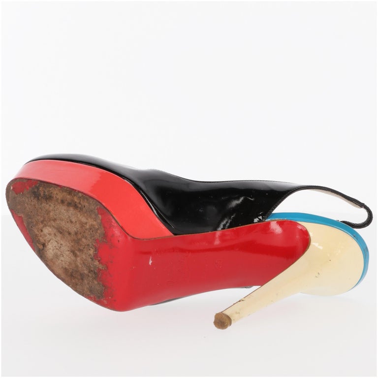 2010s Christian Louboutin Color Block Patent Leather Slingback at 1stDibs