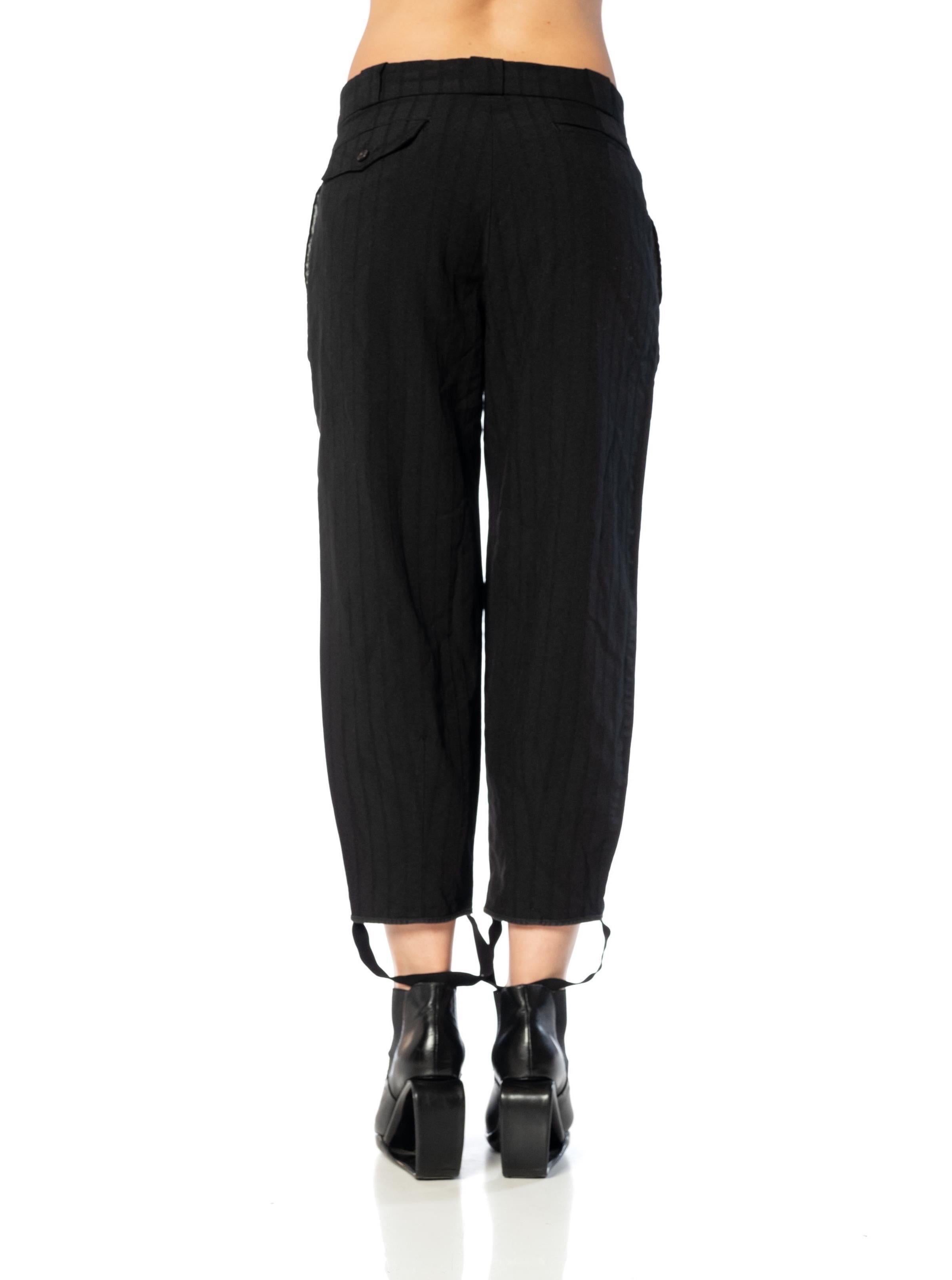 2010S COMME DES GARCONS Black Striped Polyester Crinkle Stripe Pants With Foot  For Sale 2