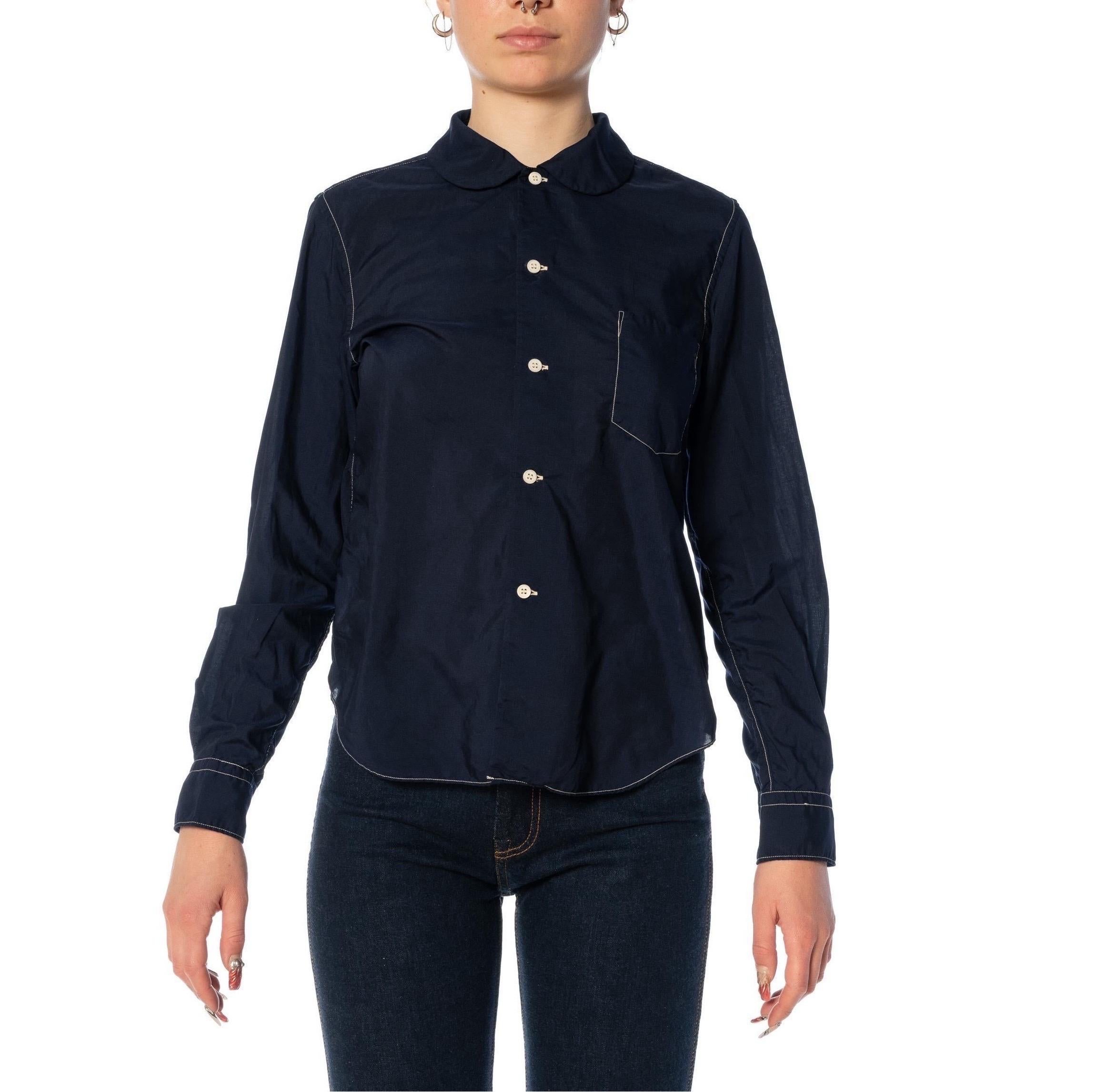 2010S COMME DES GARCONS Midnight Blue Polyester Long Sleeve Shirt 2015 In Excellent Condition For Sale In New York, NY