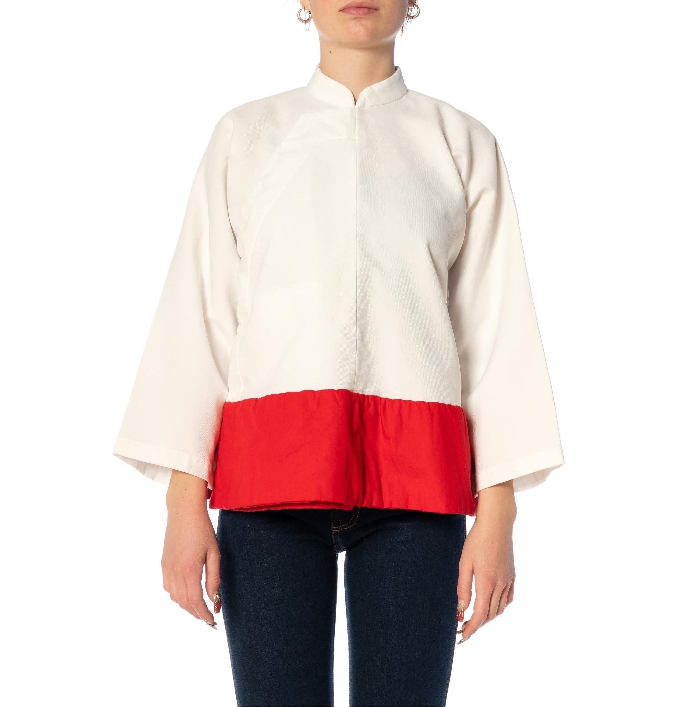 2010S COMME DES GARCONS White & Red Poly Cotton Chinese Jacket With Mandarin Collar 2022