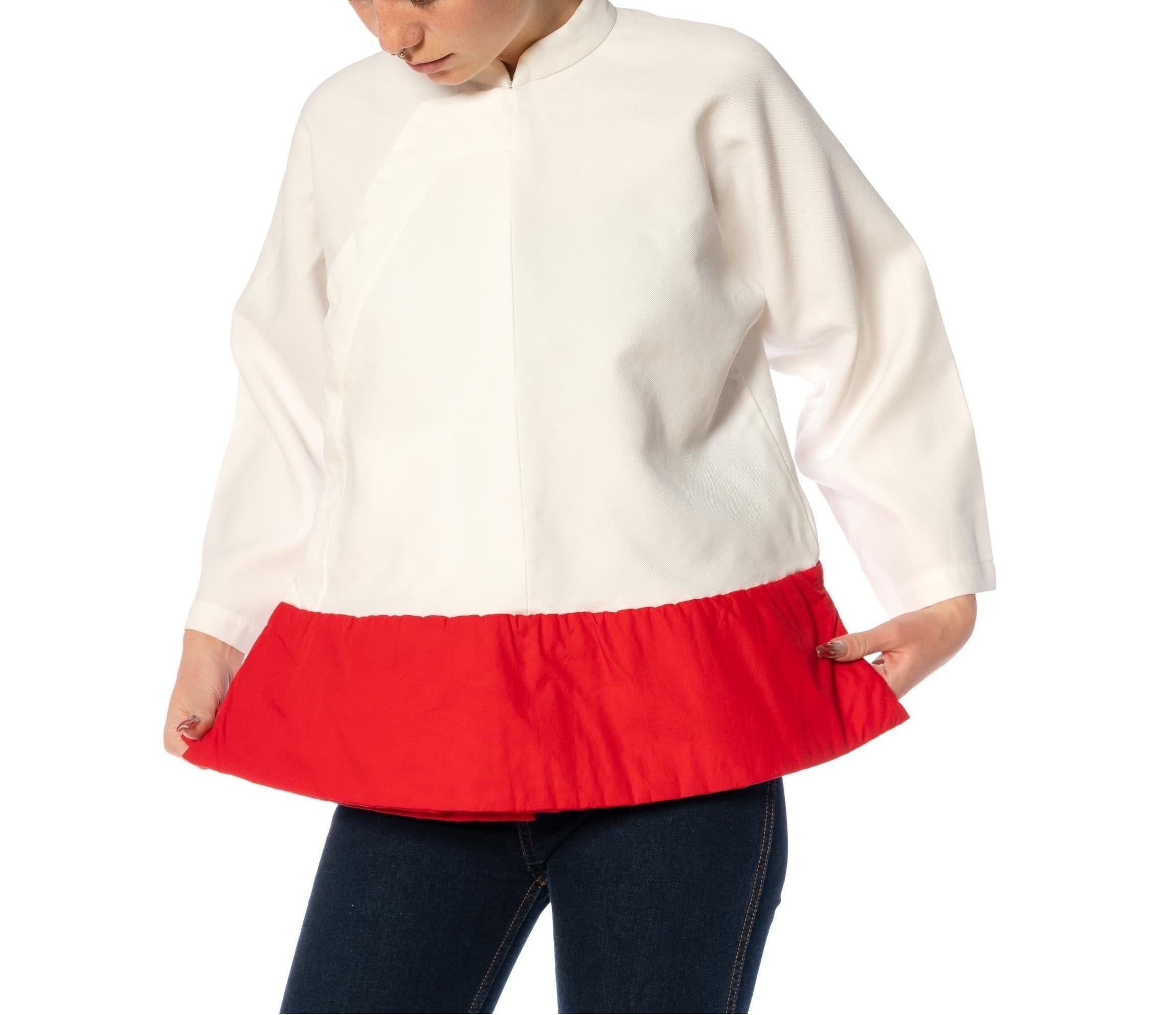 2010S COMME DES GARCONS Veste chinoise en poly coton blanc et rouge avec col mandarin en vente 1