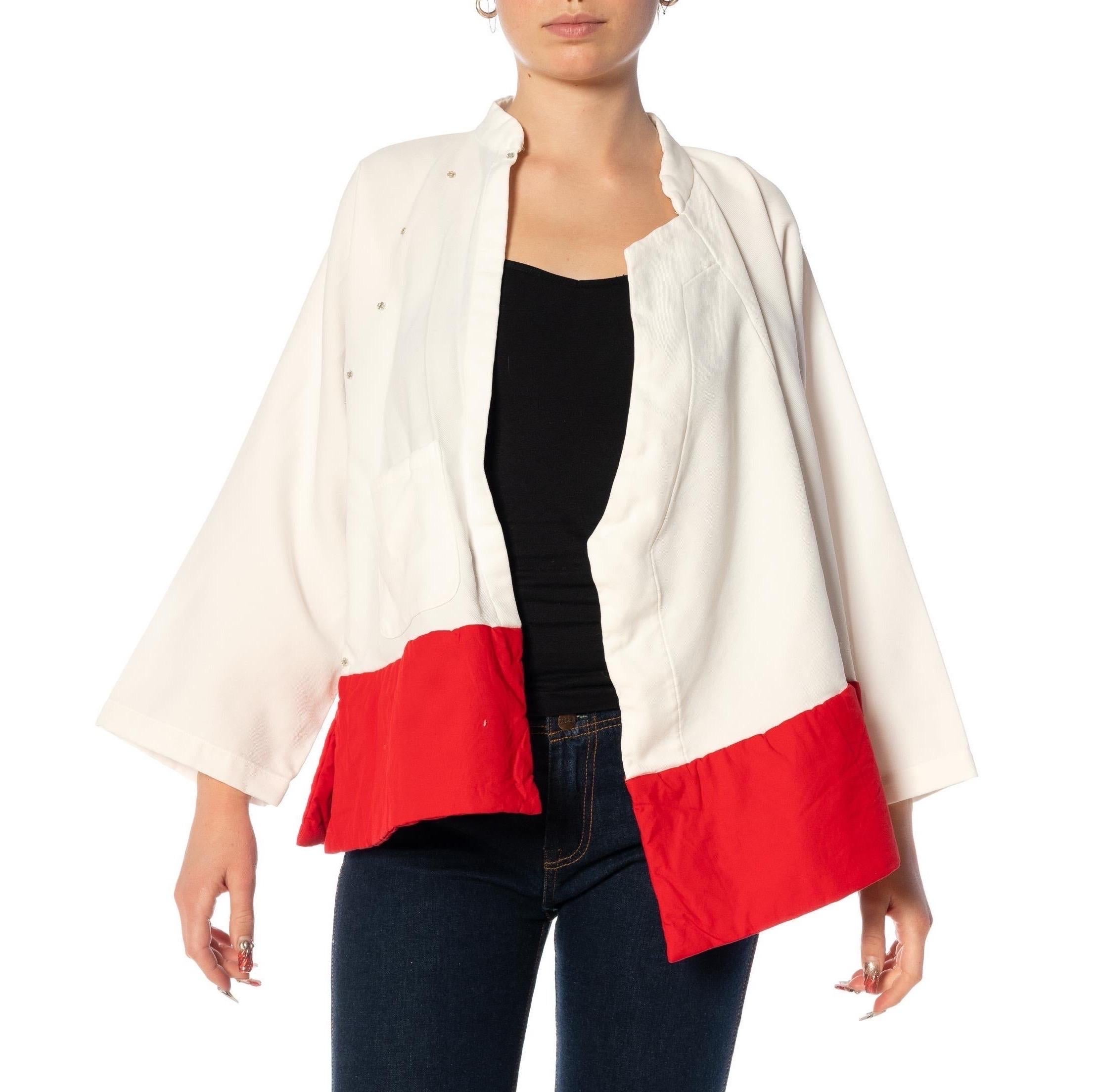 2010S COMME DES GARCONS White & Red Poly Cotton Chinese Jacket With Mandarin Co For Sale 3