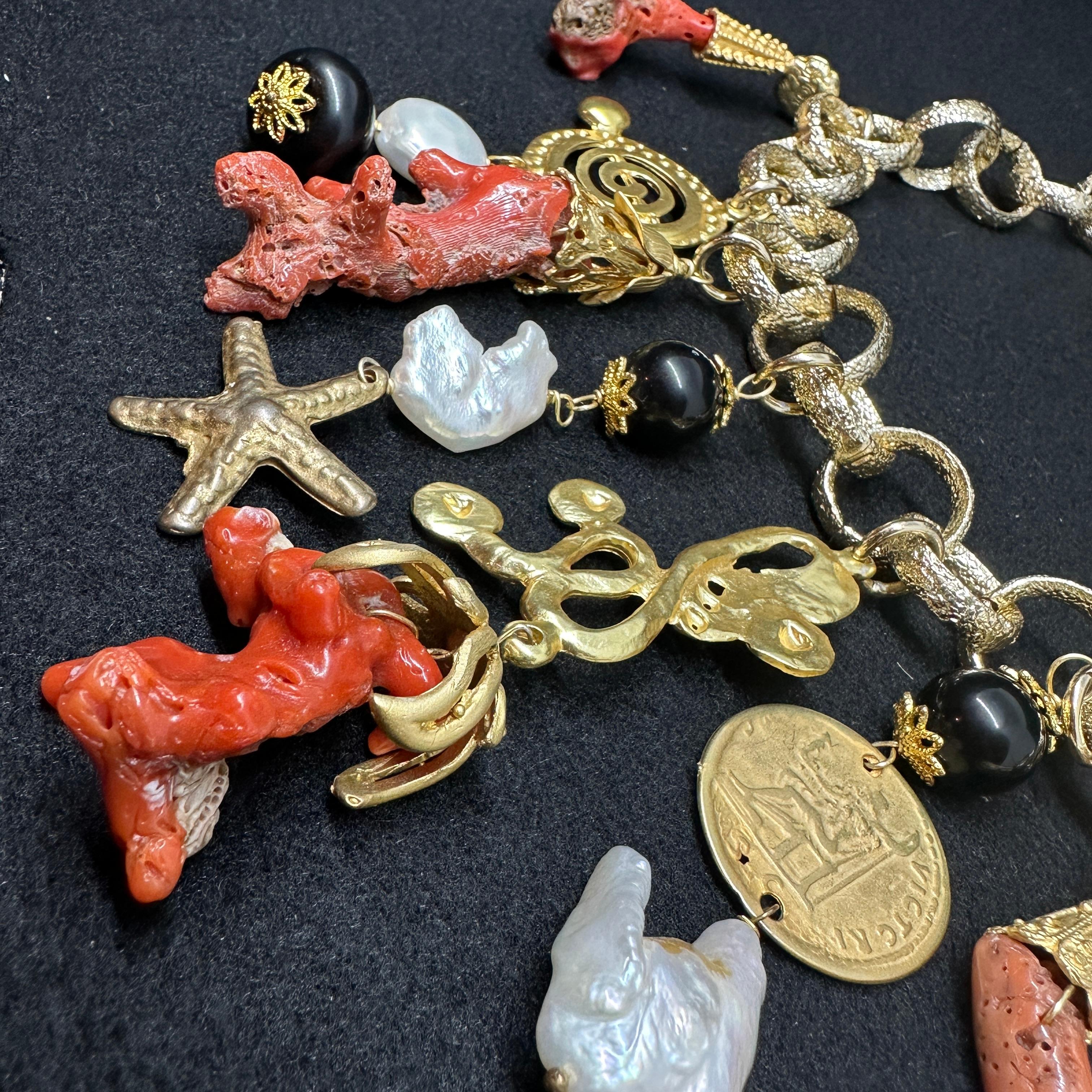 2010s Contemporary Coral and Brass Charm Necklace by Almala 3
