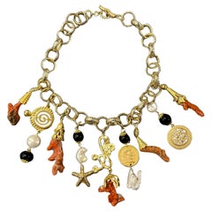 2010s Contemporary Coral and Brass Charm Necklace by Almala