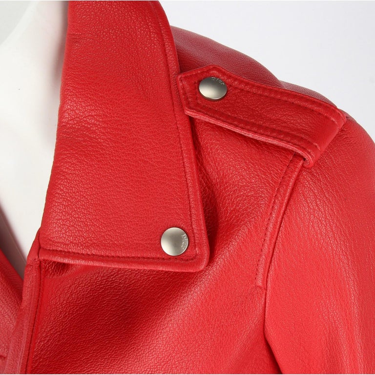 2010s Dior Red Leather Biker Jacket at 1stDibs | red dior jacket