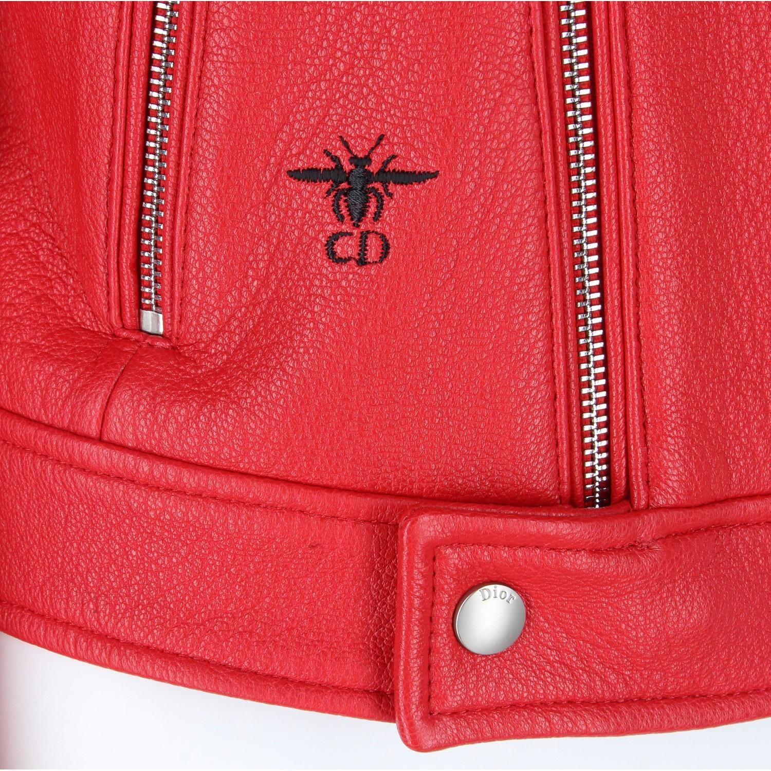 2010s Dior Red Leather Biker Jacket  1