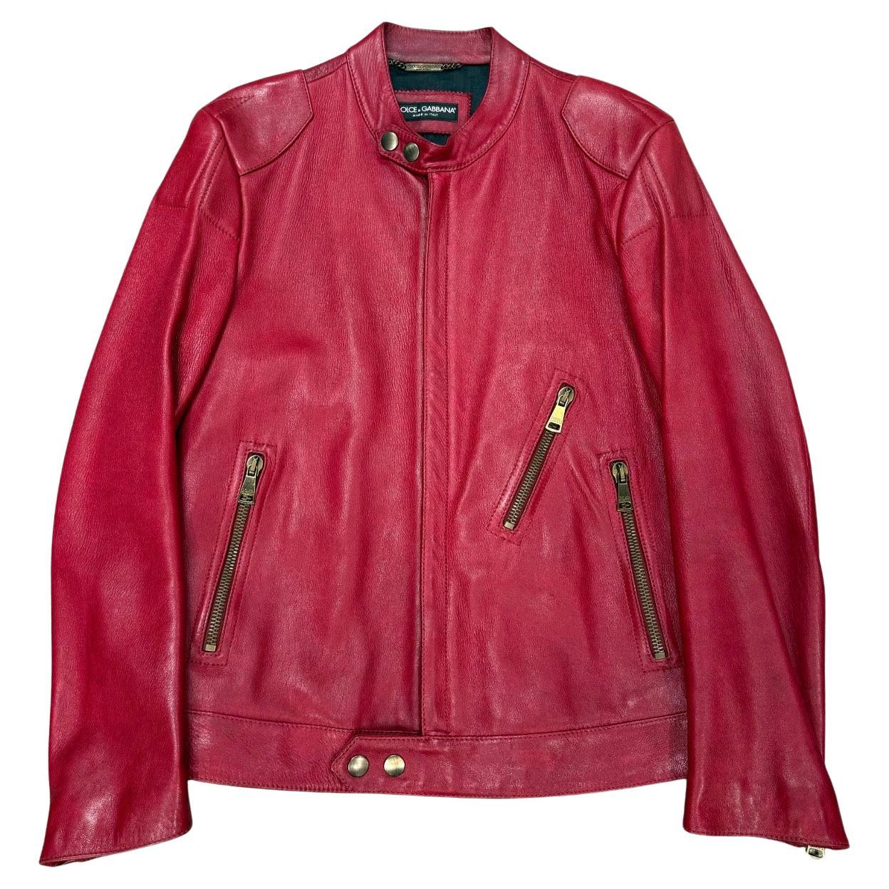 2010s Dolce & Gabbana moto red leather jacket