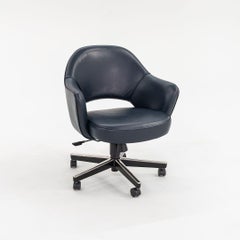 2010s Eero Saarinen for Knoll Executive Desk Chairs w Blue Leather 6x Available