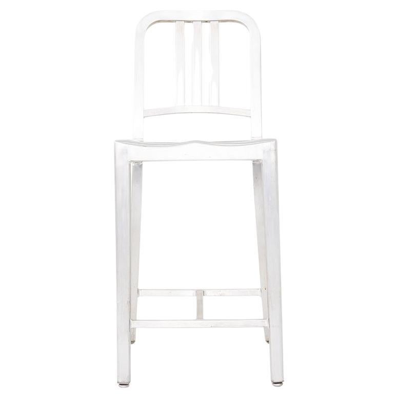 2010s Emeco 1006 Navy Counter Stool in Brushed Aluminum 5x Available
