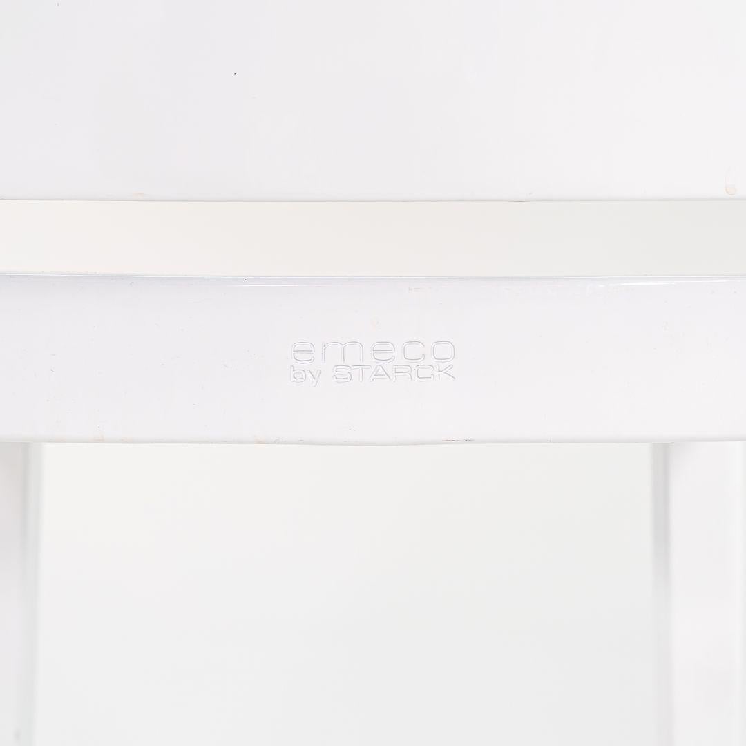 This is a Hudson counter stool, designed by Phillipe Starck for Emeco in 2000. The listed price includes one counter stool, and we currently have six stools available for purchase. These stools are built by hand from recycled aluminum in Hanover,