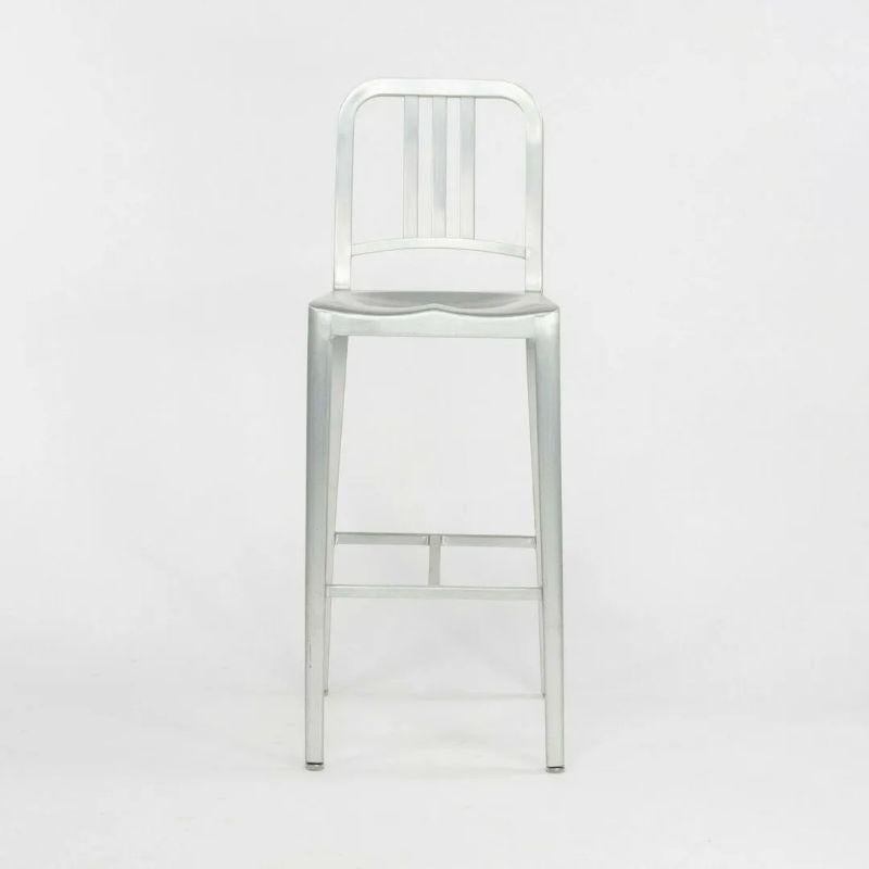 American 2010s Emeco Navy Bar Height Stool in Brushed Aluminum, Model 1006 10+ Available For Sale