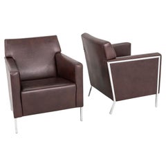 2010er Enrico Franzolini Moroso Stahl Lounge Sessel, Braunes Leder (3x)