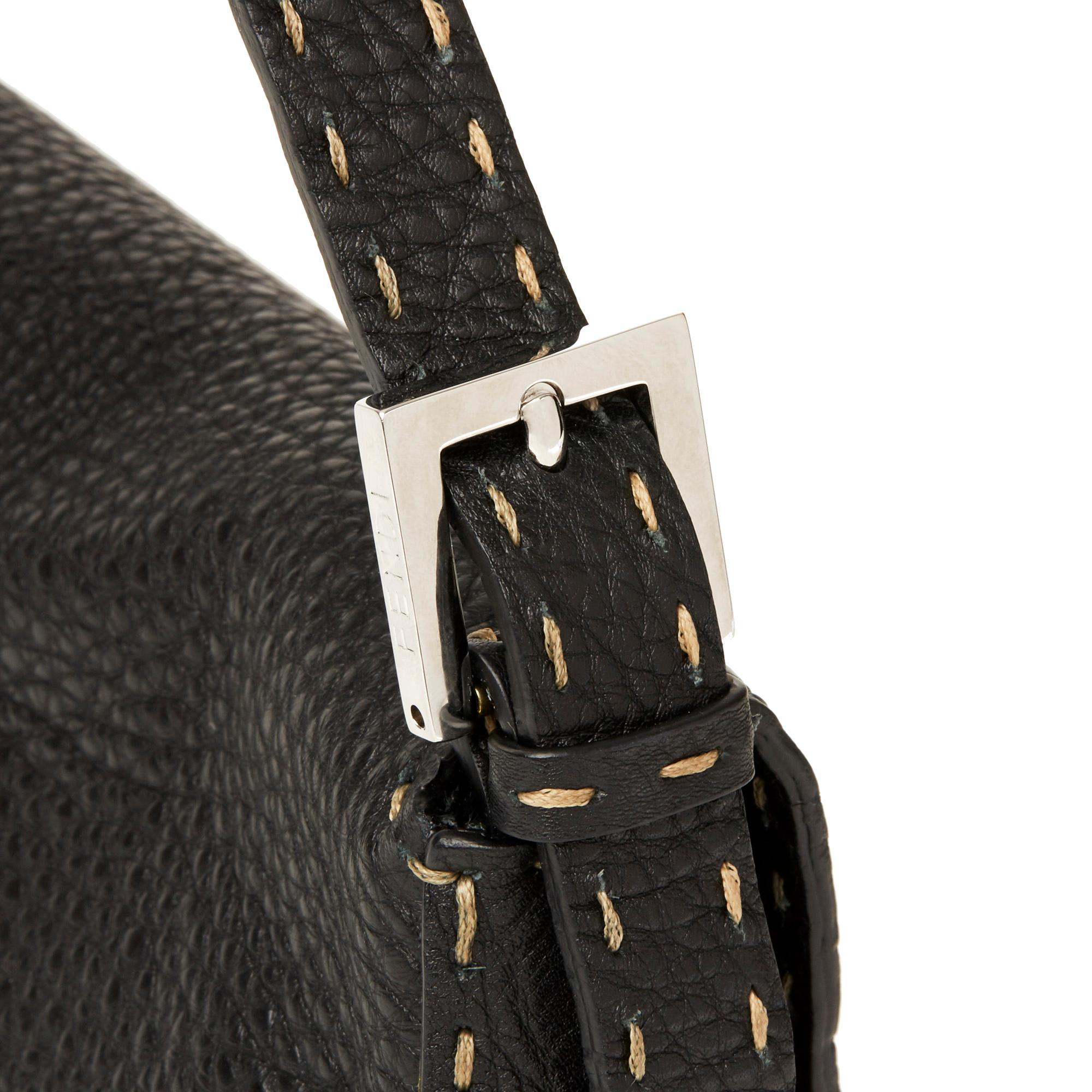Women's 2010's Fendi Black Grained Calfskin Leather Selleria Baguette