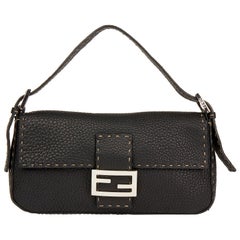 2010's Fendi Black Grained Calfskin Leather Selleria Baguette