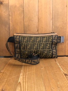 2010s FENDI Brown Zucca Jacquard Flat Belt Bag Waist Bag