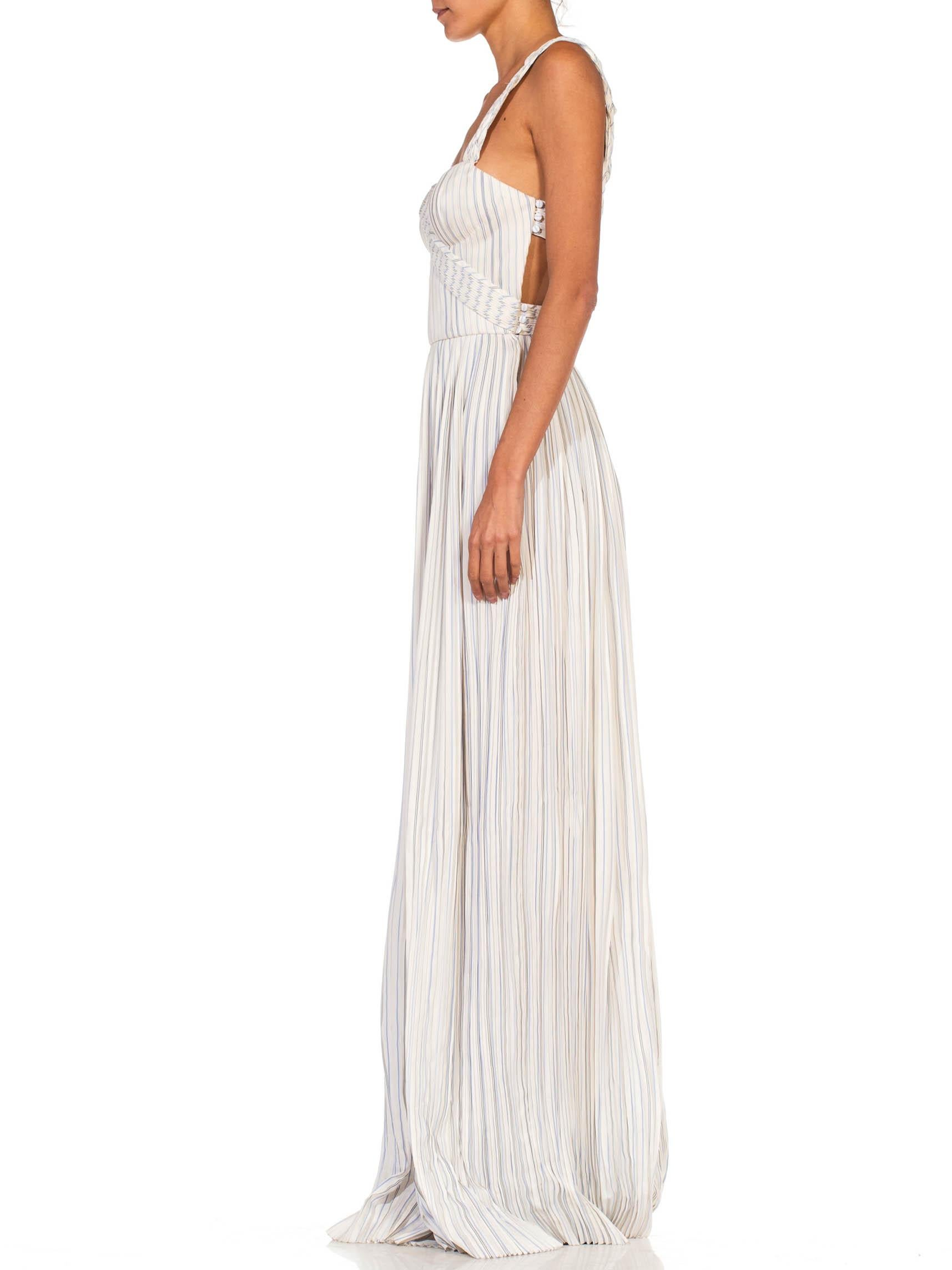2010S GABRIELA HEARST Blue & White Silk SS 2017 Runway Sample Backless Gown For Sale 6