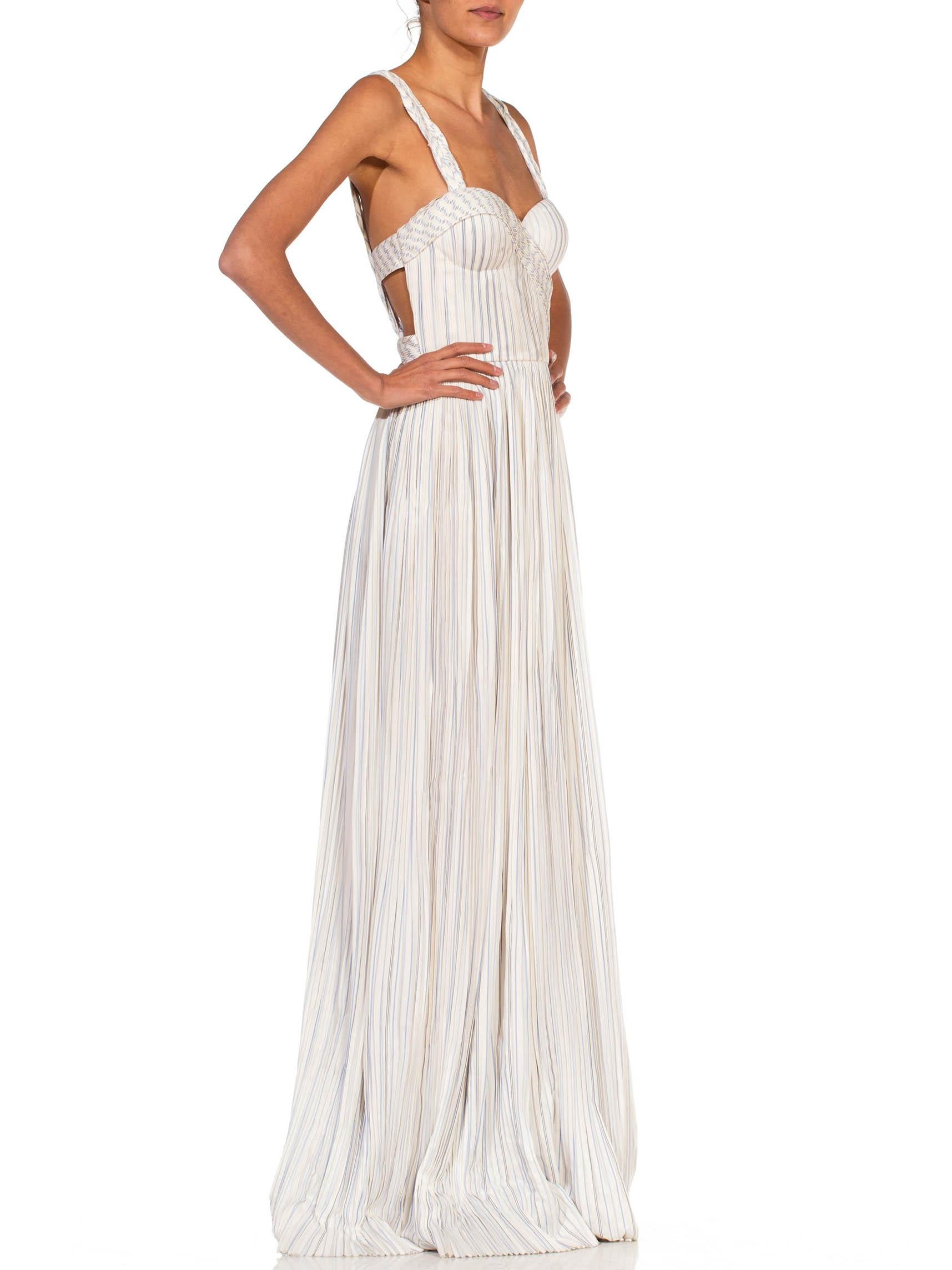 Women's 2010S GABRIELA HEARST Blue & White Silk SS 2017 Runway Sample Backless Gown For Sale