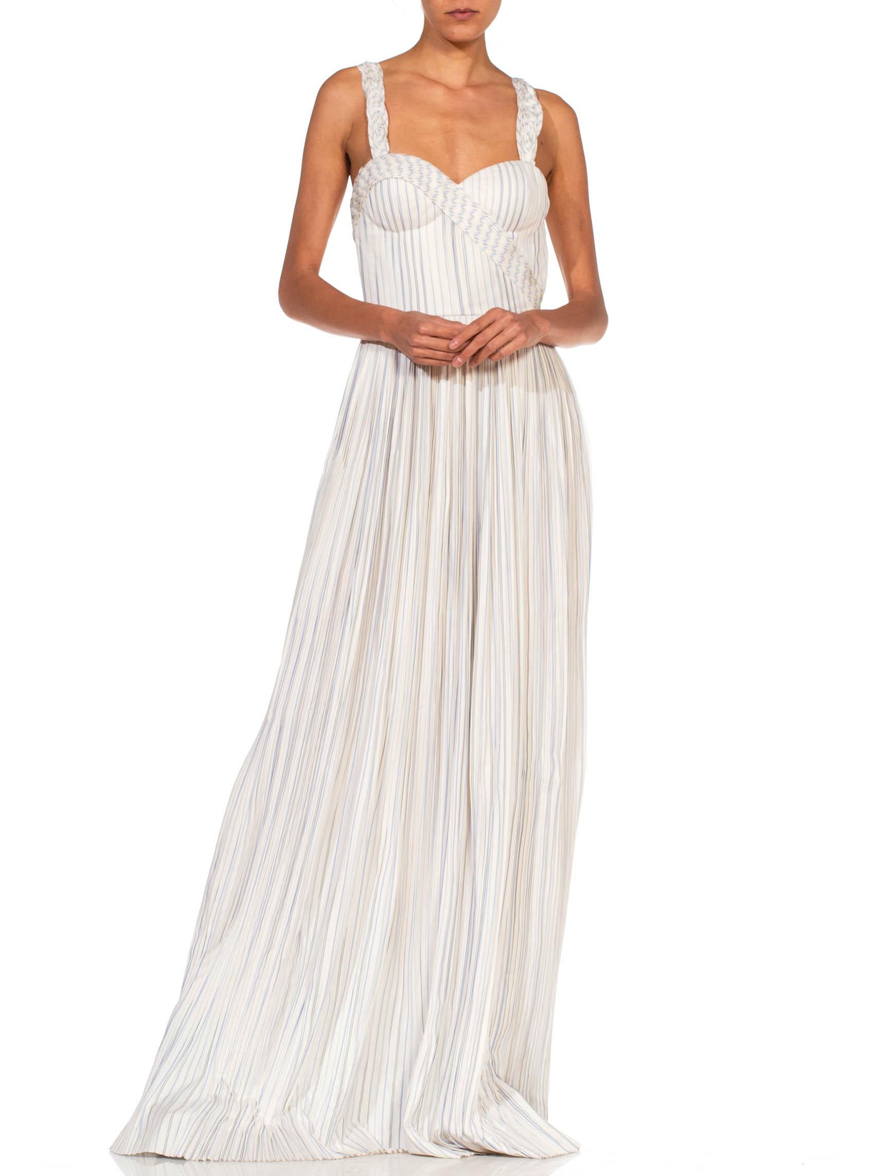 2010S GABRIELA HEARST Blue & White Silk SS 2017 Runway Sample Backless Gown For Sale 2