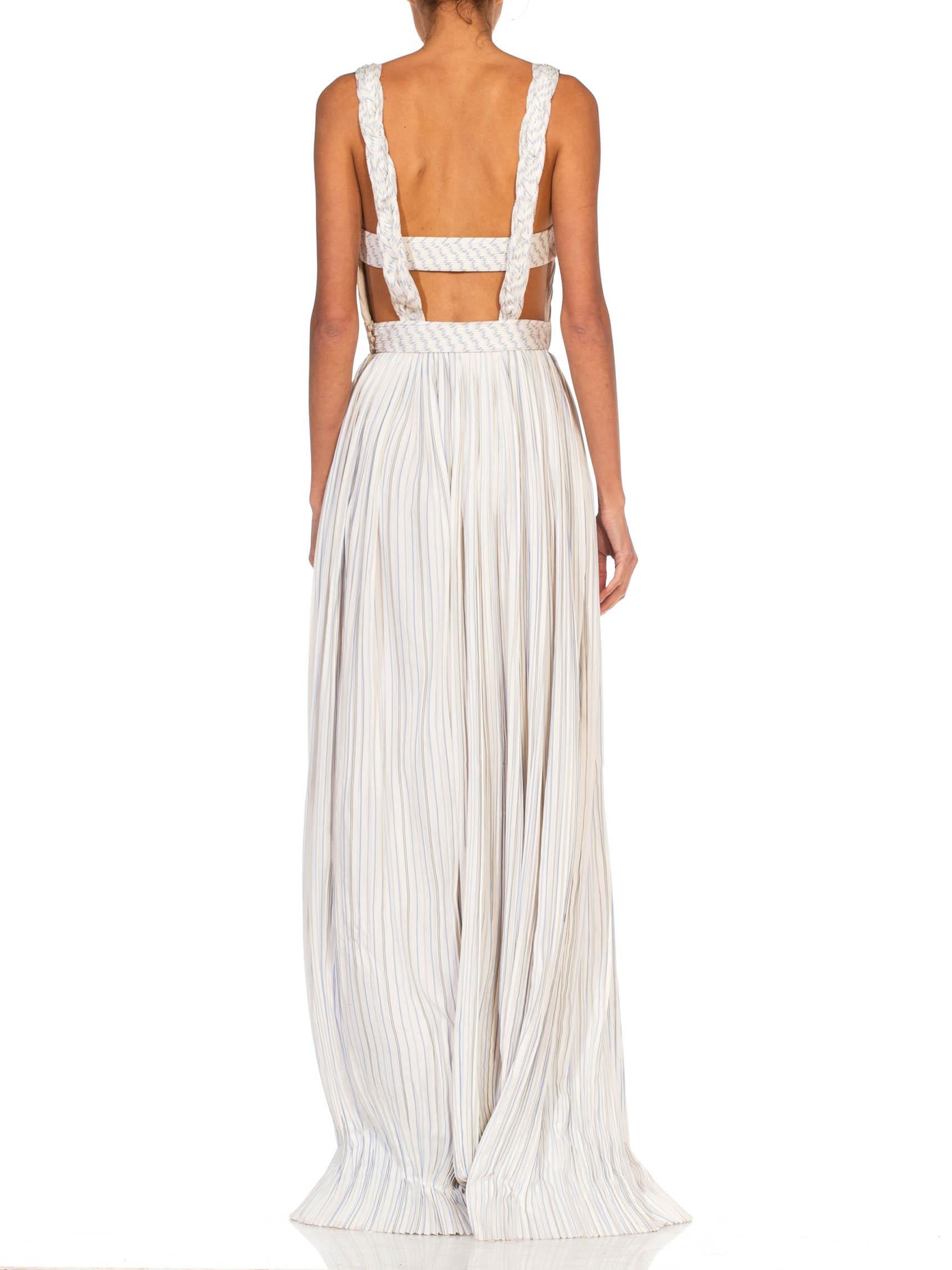 2010S GABRIELA HEARST Blue & White Silk SS 2017 Runway Sample Backless Gown For Sale 3