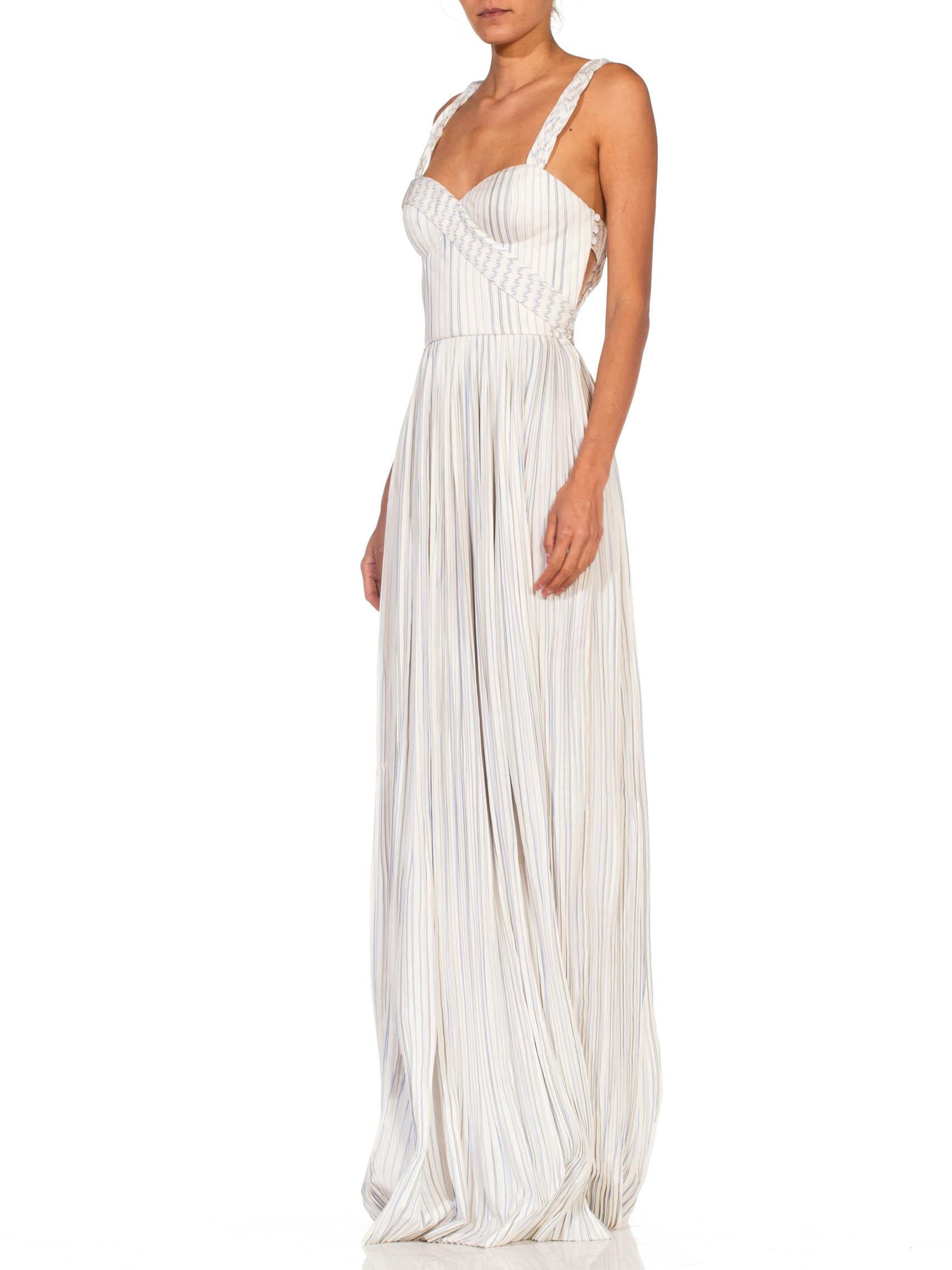 2010S GABRIELA HEARST Blue & White Silk SS 2017 Runway Sample Backless Gown For Sale 4