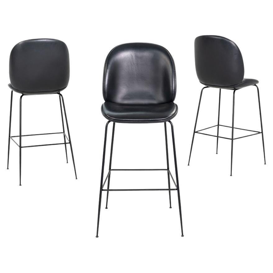 2010s GamFratesi for Gubi Beetle Bar Stools in Black Leather 8x Available