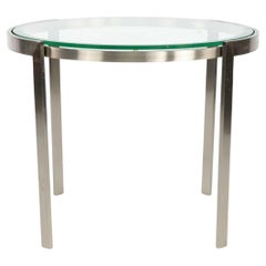 2010s Geiger Metal Series Matte Stainless Steel and Glass End Table / Side Table