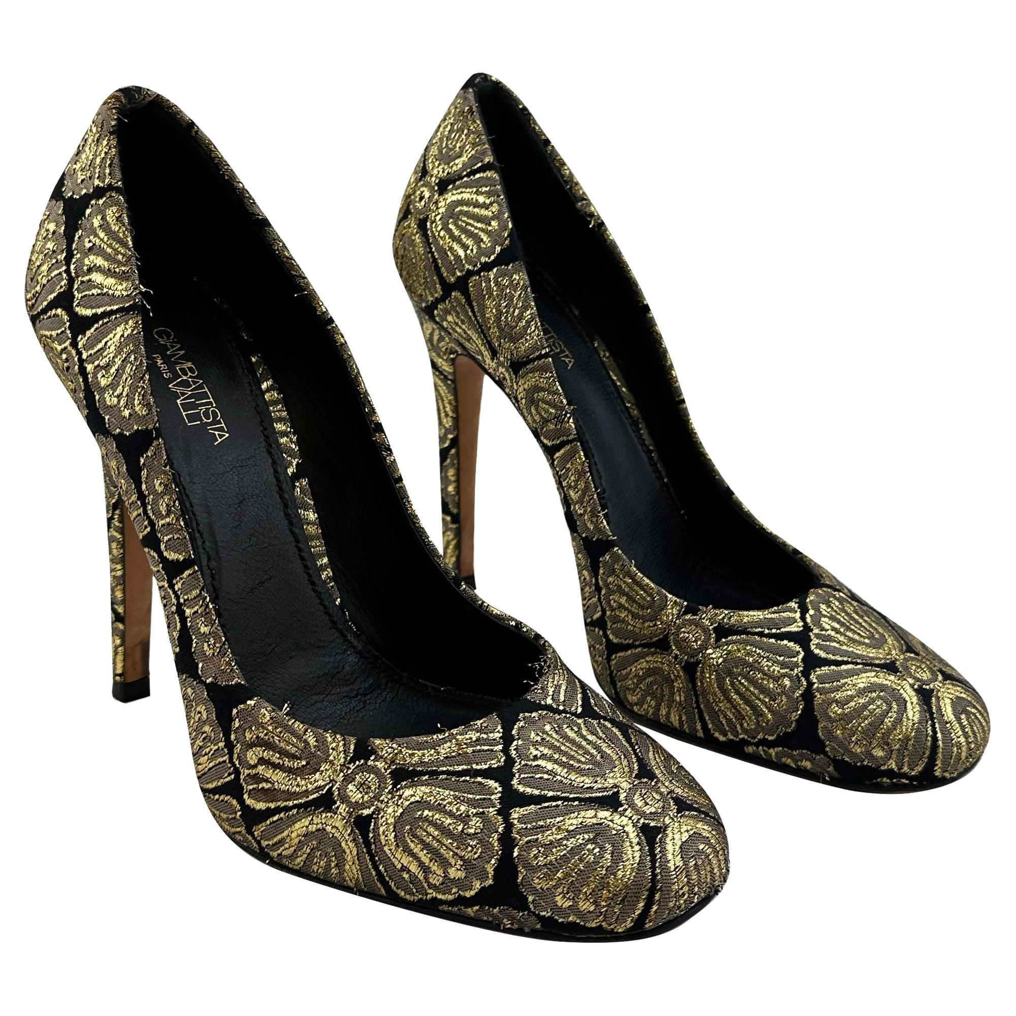 2010's Giambattista Valli Black and Gold Brocade Heels in vendita