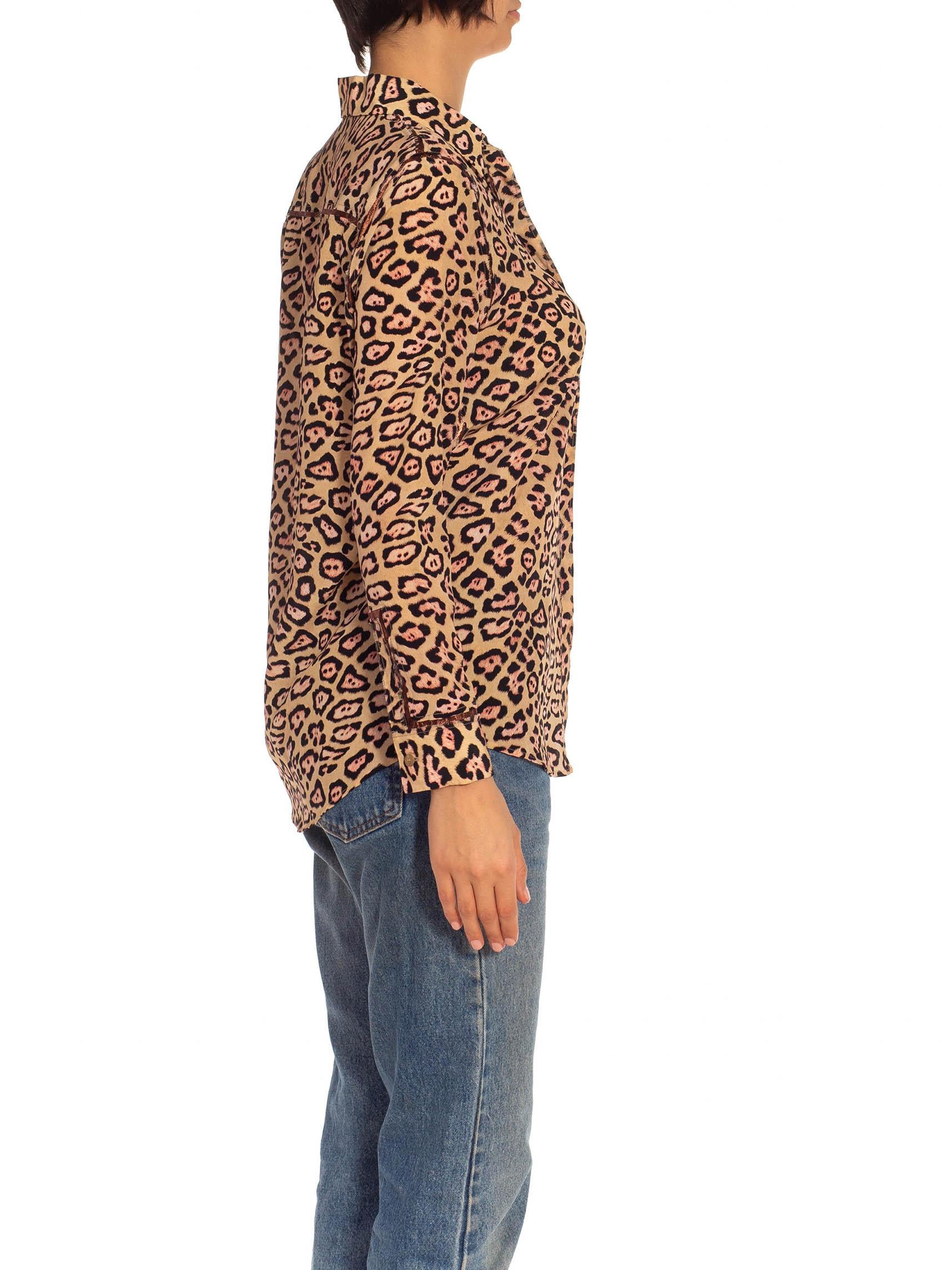 Women's 2010S GIVENCHY Leopard Print Tan & Brown Silk With Metallic Trimmings Shirt For Sale