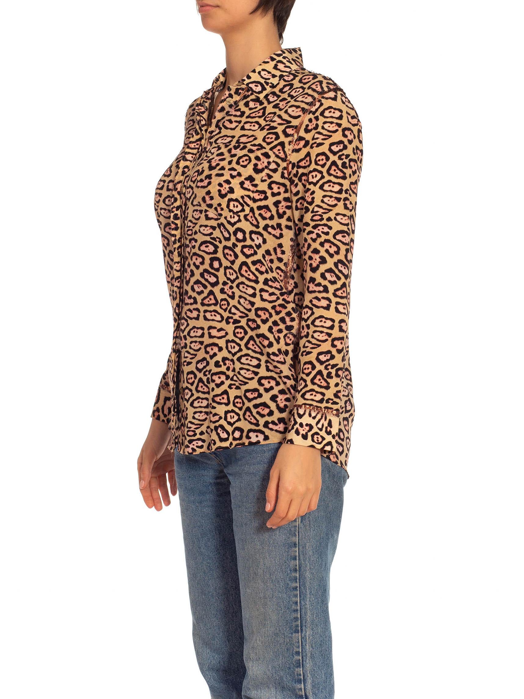 2010S GIVENCHY Leopard Print Tan & Brown Silk With Metallic Trimmings Shirt For Sale 4