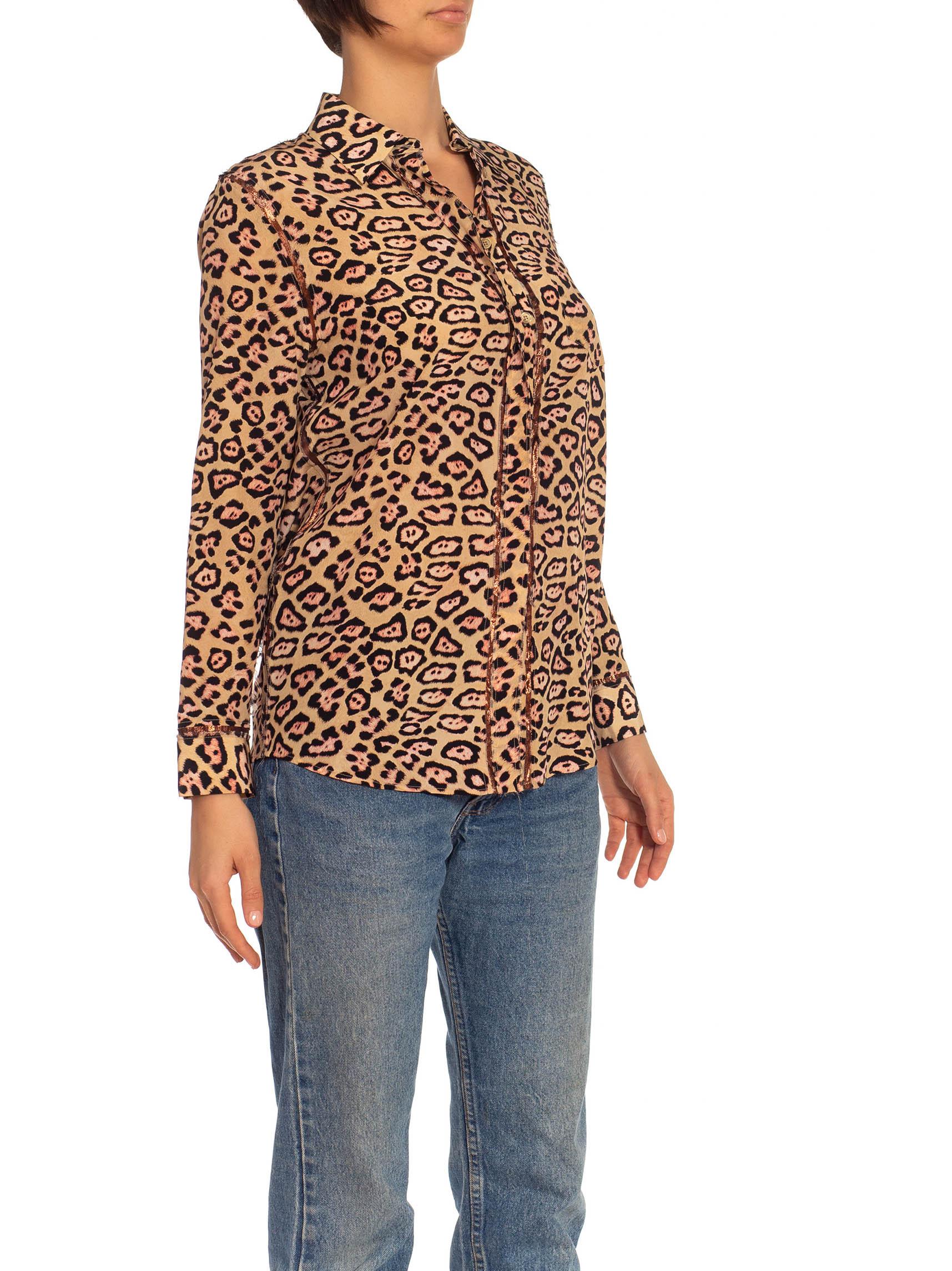 2010S GIVENCHY Leopard Print Tan & Brown Silk With Metallic Trimmings Shirt For Sale 5