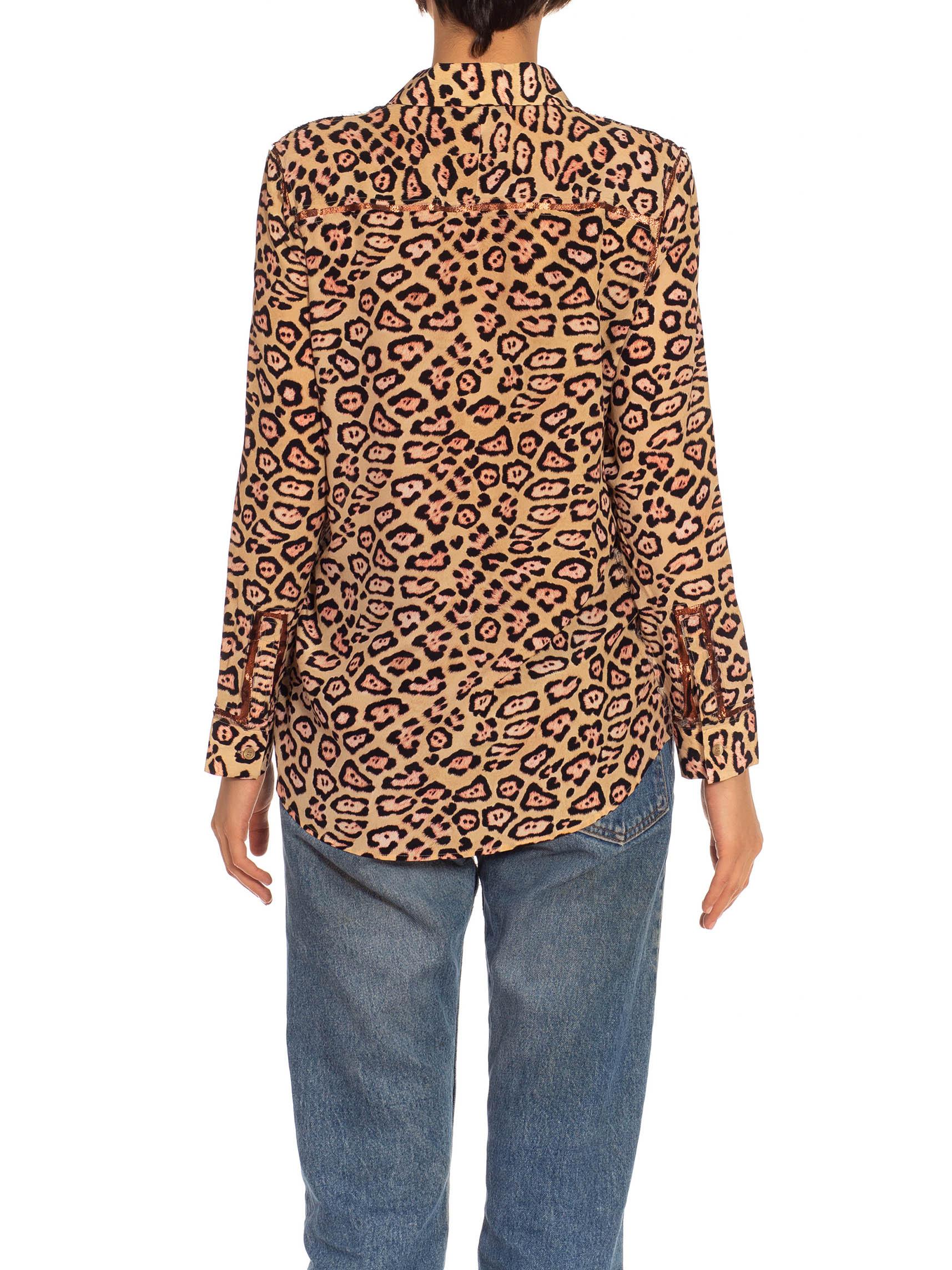 2010S GIVENCHY Leopard Print Tan & Brown Silk With Metallic Trimmings Shirt For Sale 6