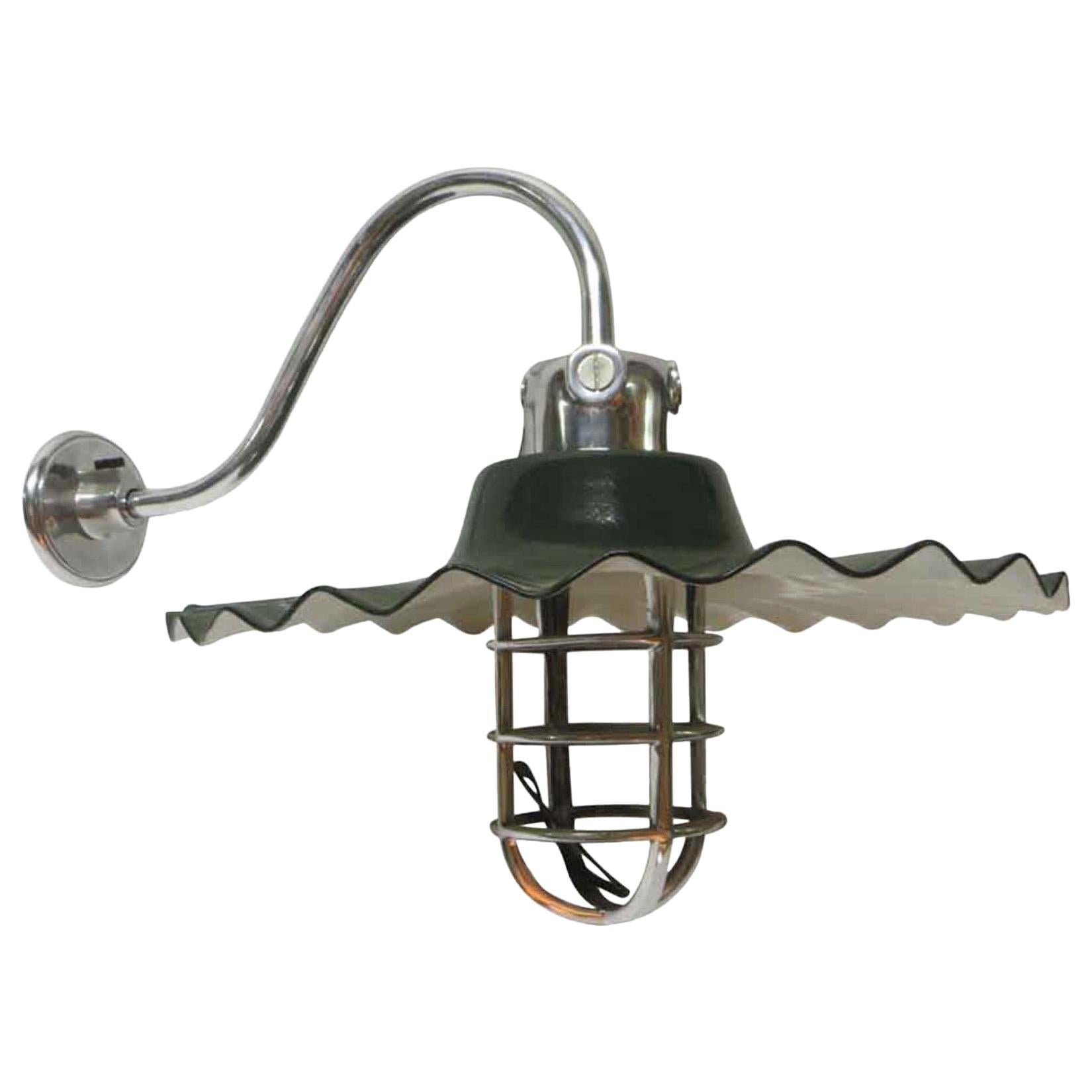 2010s Green Enamel and Chrome Arm and Cage Steel Gooseneck Sconce