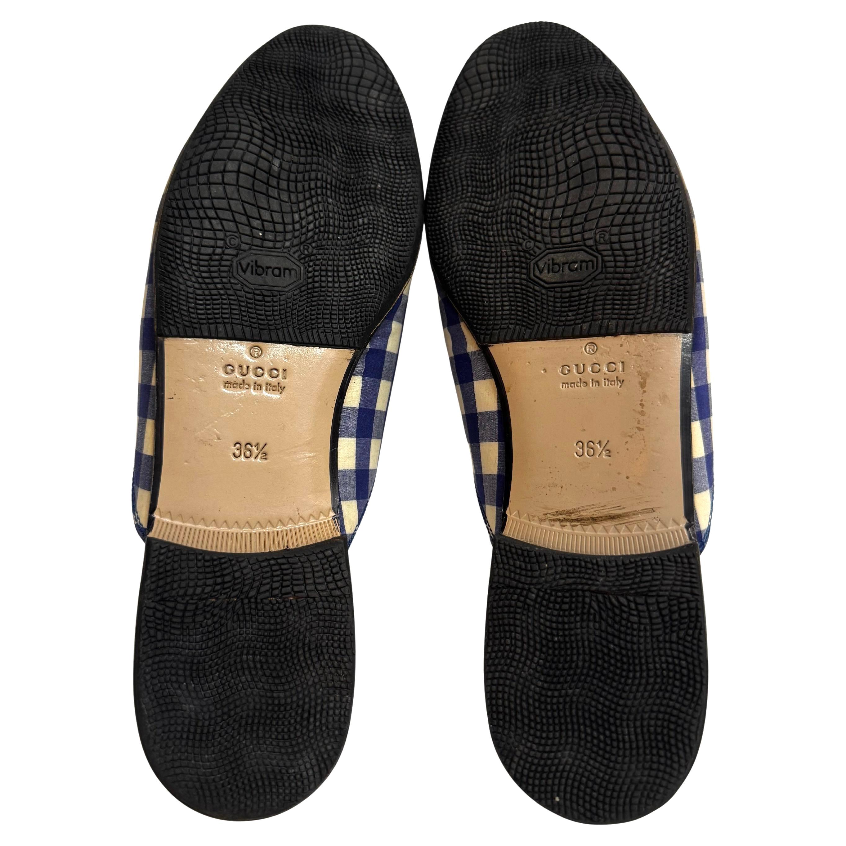 Women's 2010s GUCCI Princetown Horsebit Black White Plaid Slippers Loafer Women EU 36.5 For Sale