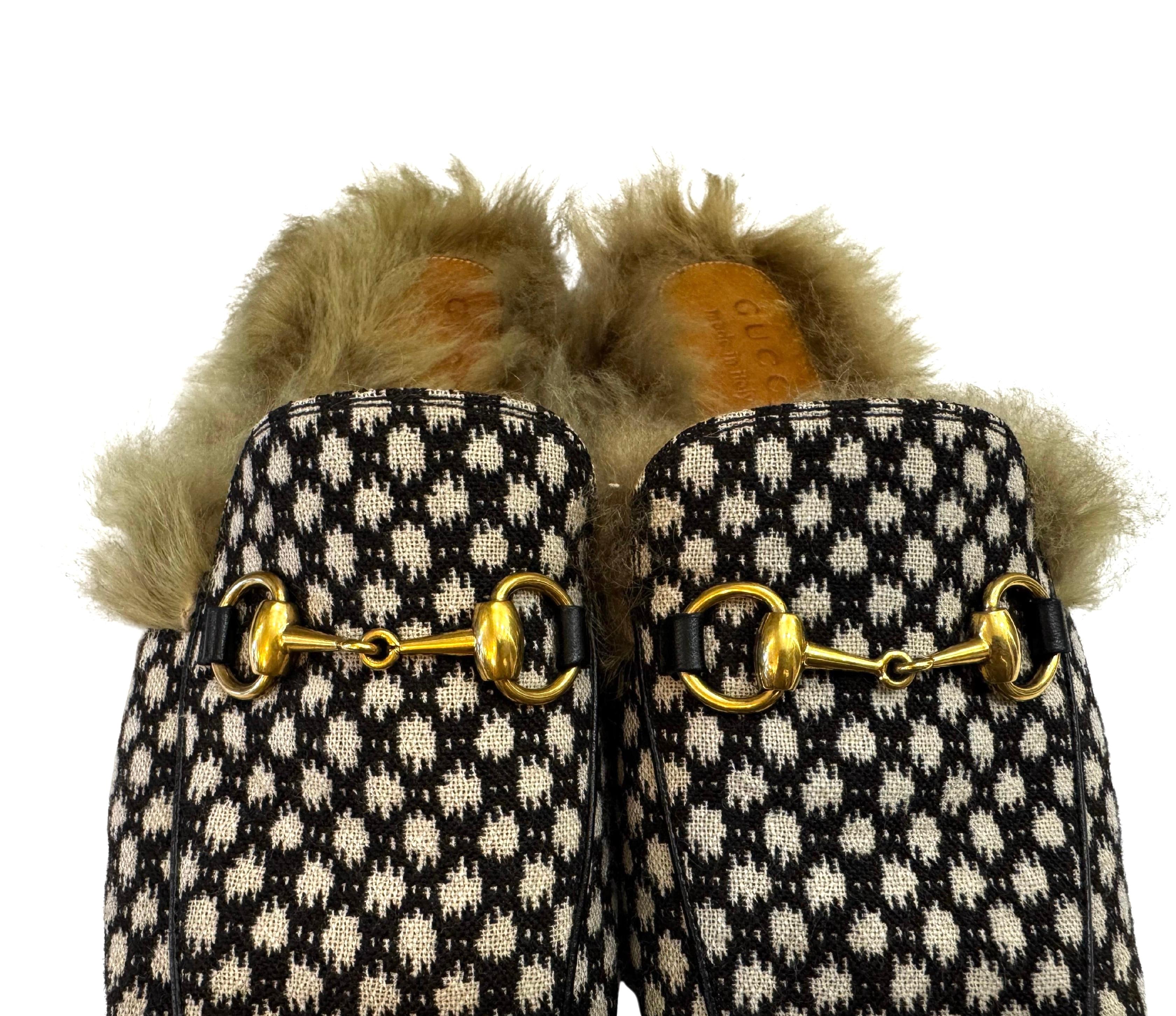 Women's or Men's 2010s GUCCI Princetown Horsebit Black & White Jacquard Slippers Loafer Mens For Sale