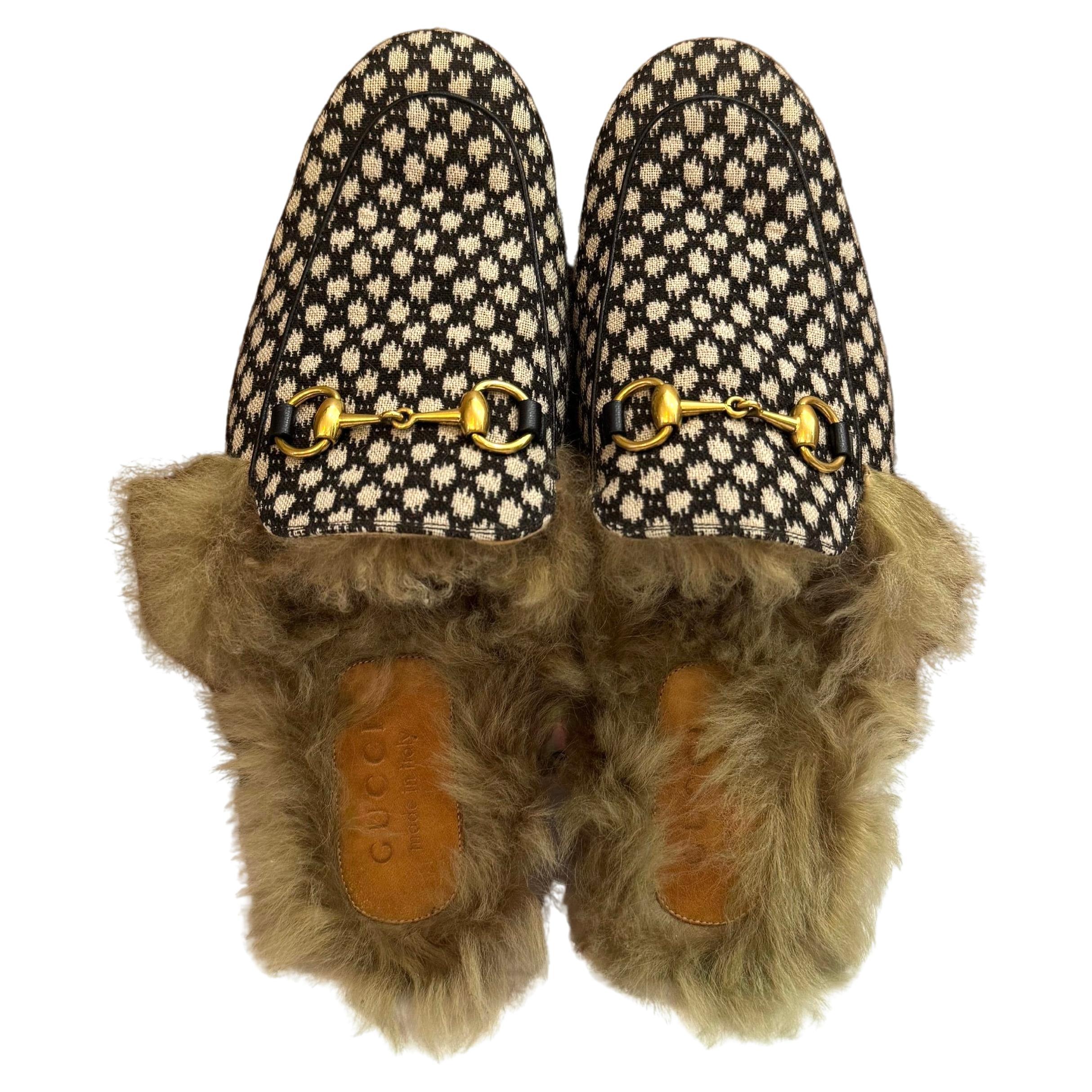 2010s GUCCI Princetown Horsebit Black & White Jacquard Slippers Loafer Mens