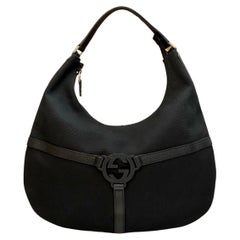 2010s GUCCI Reins Hobo Shoulder Bag Black Canvas