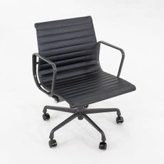 2010s Herman Miller Eames Aluminum Management Desk in Black Naugahyde Grey Frame