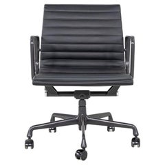 2010s Herman Miller Eames Aluminum Management Desk in Black Naugahyde Grey Frame