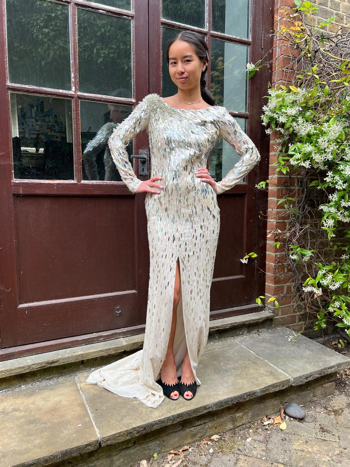 2010s Jenny Packham White and Gold Palette Sequin Maxi Dress For Sale 1