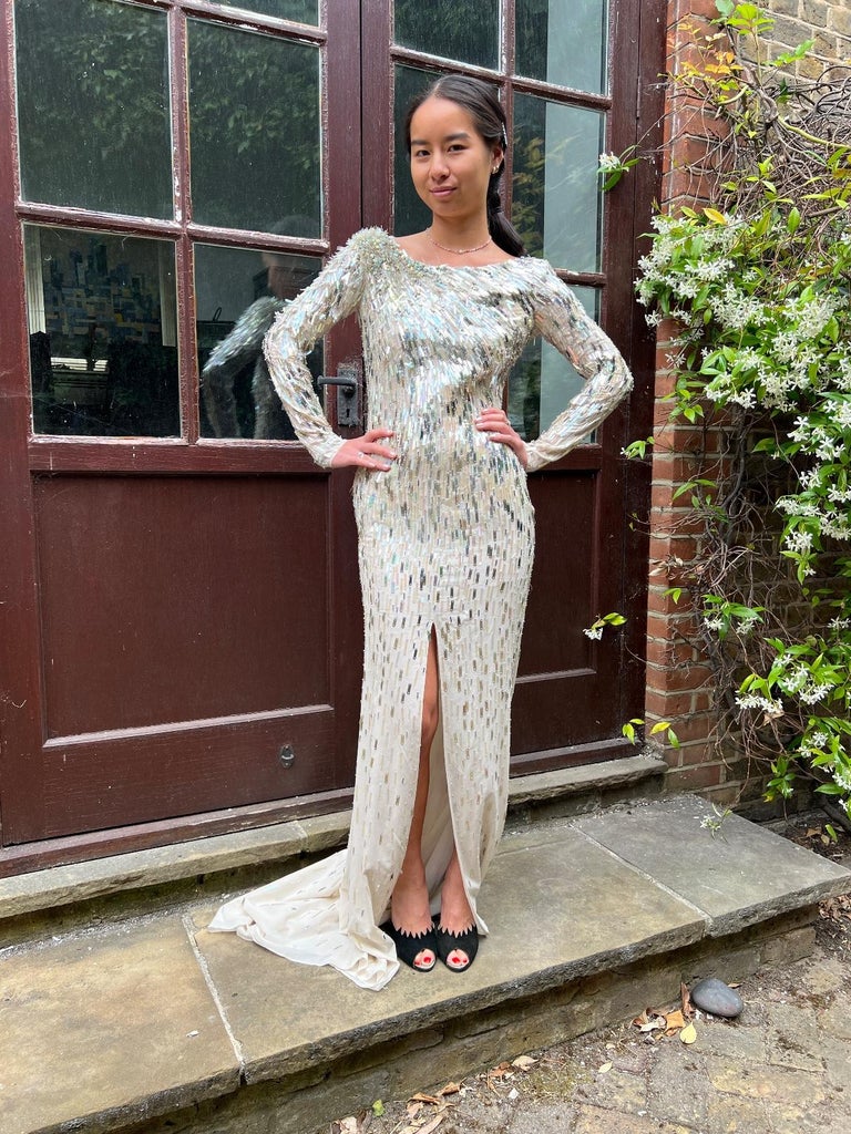 2010s Jenny Packham White and Gold Palette Sequin Maxi Dress For Sale at  1stDibs