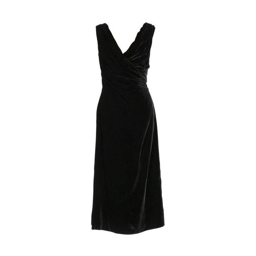 2010s Jil Sander black velvet midi dress