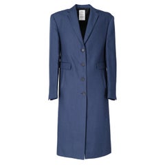 2010s Jil Sander Blue Linen Single-Breasted Long Overcoat