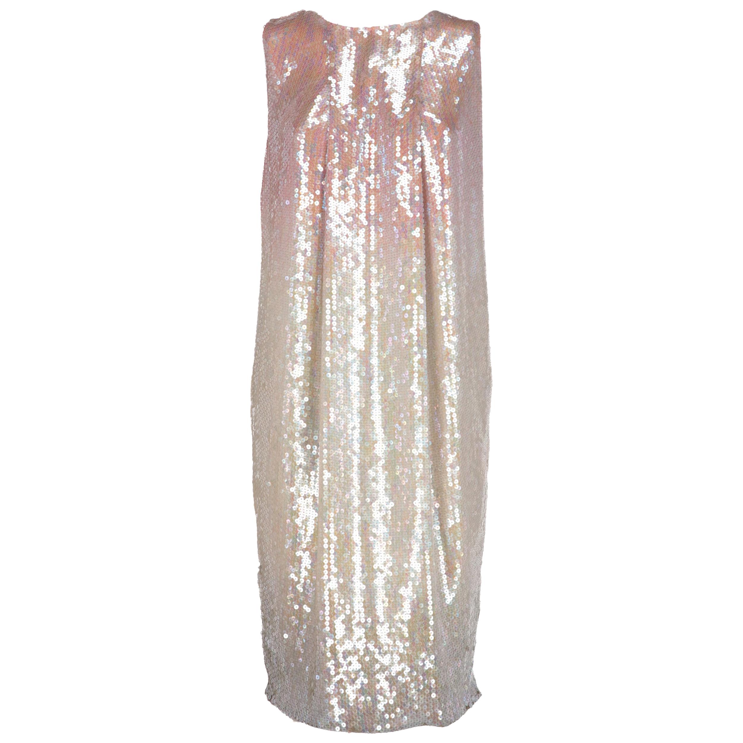 2010s Jil Sander Silk and Sequins Dress in shades of pink, ivory and light grey